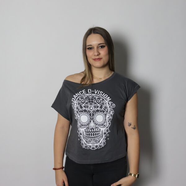 One-shoulder top with white Dance D-vision skull Thumbnail